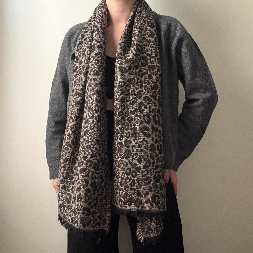 Gray and black leopard print blanket scarf shawl